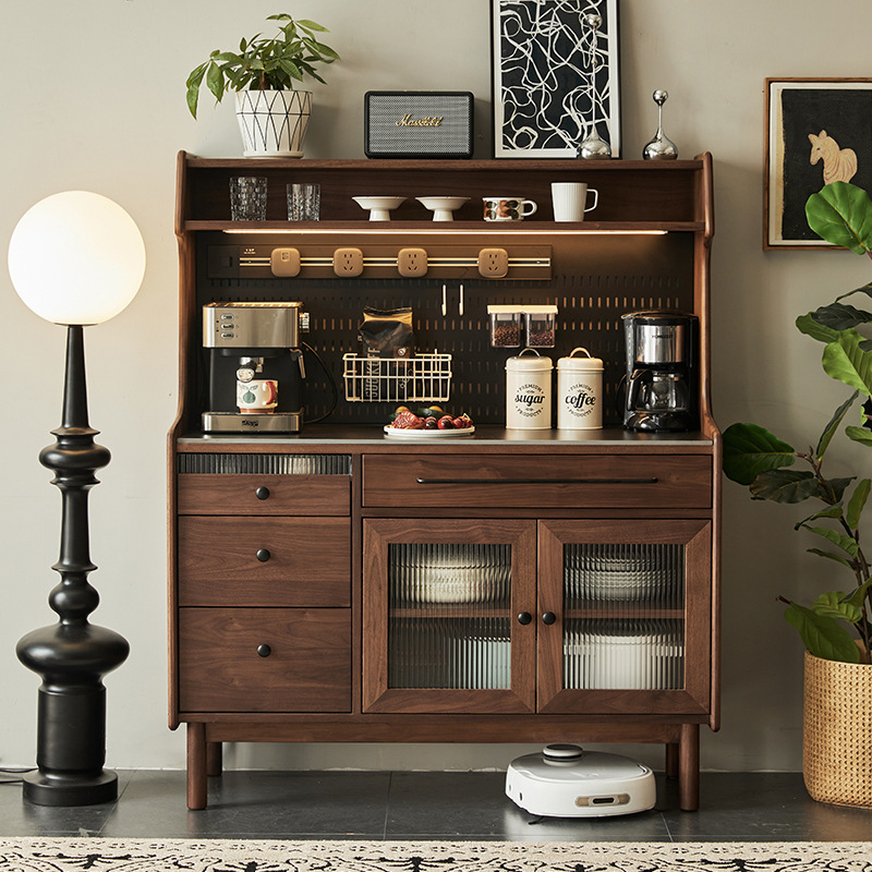 North America Black Walnut Solid Wood Sideboard Household Coffee Cabinet Storage Locker Living Room Dining Room Multi-functional Sideboard