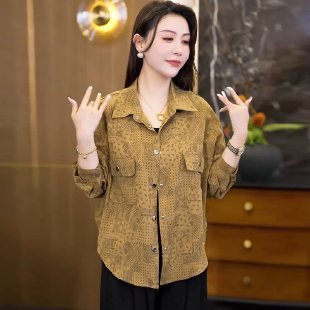秋季新款衬衫女时尚翻领洋气时尚气质显瘦减龄长袖妈妈装外套|undefined