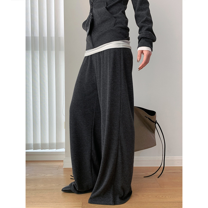 Dorothy Autumn and Winter New Korean Lazy Style High-Waisted Striped Comfortable Wide-Leg Casual Pants Elastic Fashionable Long Pants