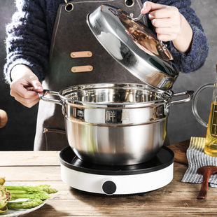 Soup pot stainless steel double ear pot thickened induction cooker universal pot 24-28cm gas stove soup steamer gift
