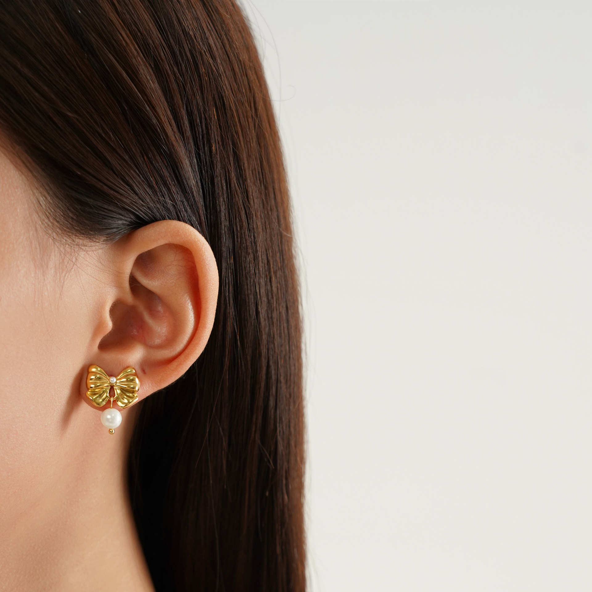 Daily Occasion 1 Pair Ig Style Sweet Bow Knot Plating Inlay Titanium Steel Pearl Earrings
