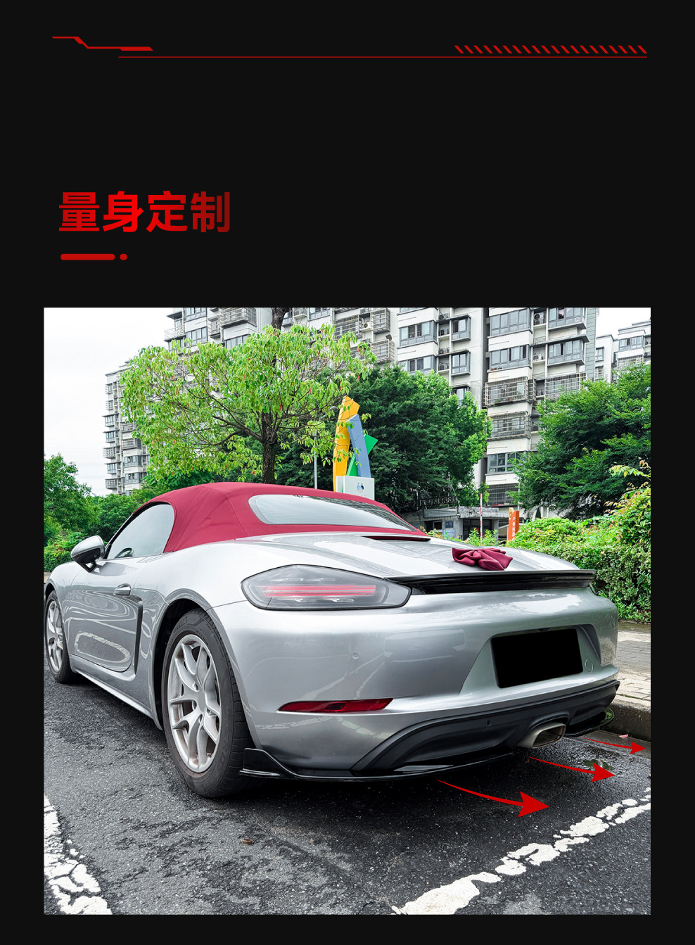 Suitable for 2016+ Porsche 718 Cayman 982 rear lip spoiler corner diffuser body kit modification parts