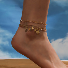 欧美流行脚饰 时尚五角星手工链脚链金属链威尼斯链三条套装沙滩