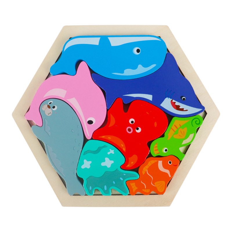 Dibujos animados para niños, rompecabezas de madera tridimensional creativo, rompecabezas de animales, rompecabezas de construcción de bloques de construcción, rompecabezas de tráfico image 7