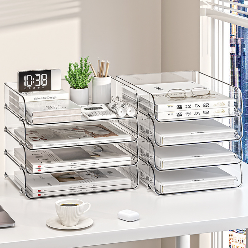 Transparent document storage rack desktop storage rack office book a4 paper table storage box acrylic finishing box
