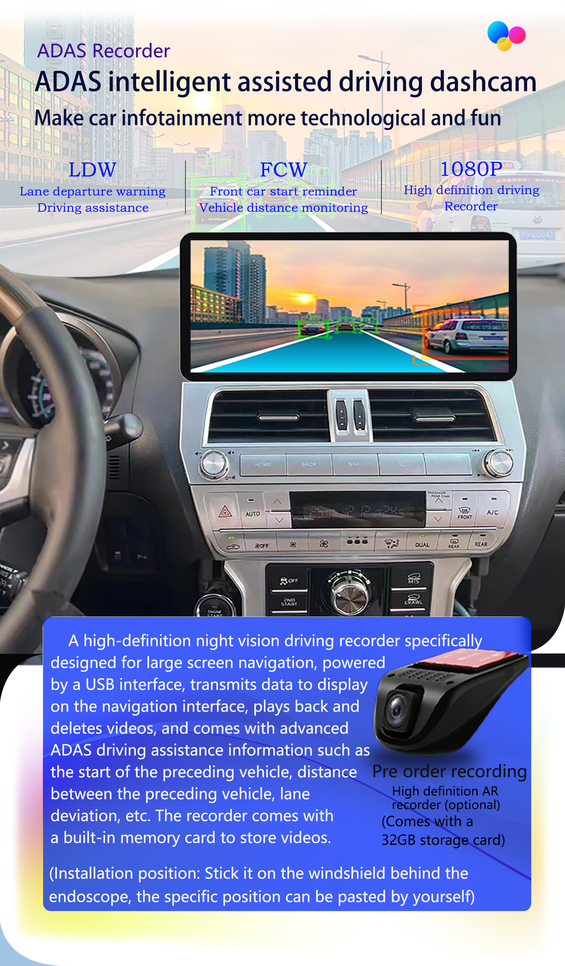 Suitable for 2010-2020 Toyota Prado New and Old Models Modification 12.3inch Android Large Screen Navigator