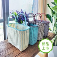 轻奢风时尚彷藤编手提篮大号菜篮子购物篮手工编X野餐篮塑胶