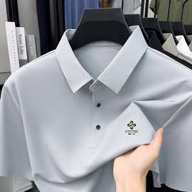 26夏季新款翻领短袖t恤中年男士桑蚕丝半袖POLO衫纯色爸爸装上衣