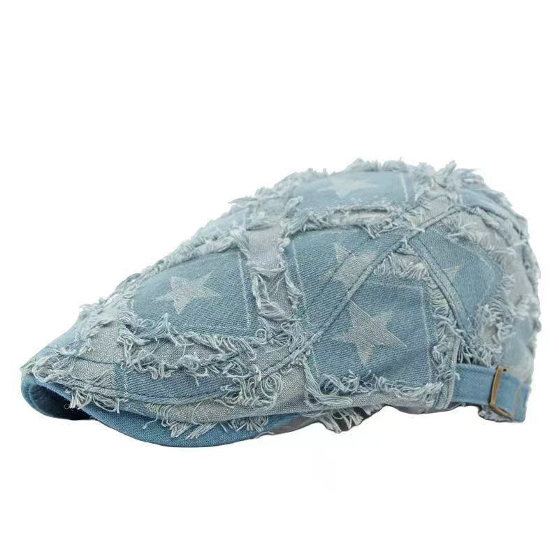 Vintage denim duckbill pet voor dames distressed baret artistiek_voghion.com