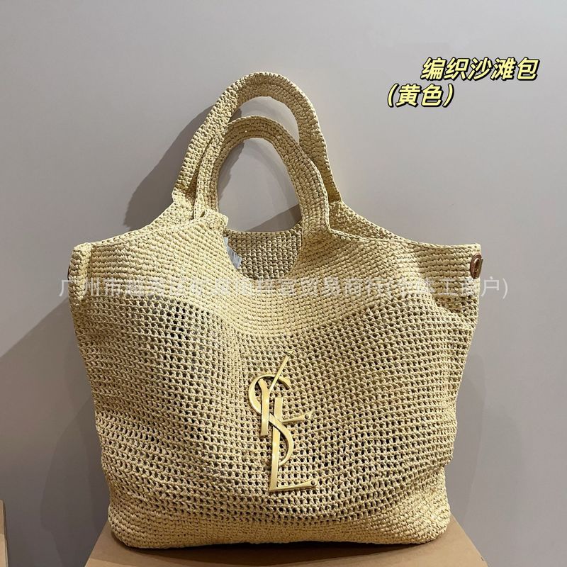 高版本Y家夏季新款拉菲草编托特包休闲大容量通勤手提单肩腋下包|undefined