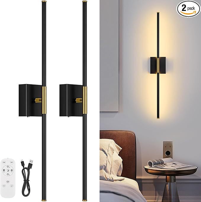Battery Rechargeable Wall Lamp, Long Strip, Minimalist Black and Gold, Remote Control Dimming, Suitable for Living Room, Bedroom, Dressing Table, No Wiring Needed Battery Rechargeable Wall Lamp, Long Strip, Minimalist Black and Gold, Remote Control Dimming, Suitable for Living Room, Bedroom, Dressing Table, No Wiring Needed