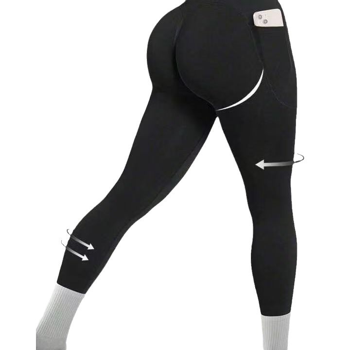 Nuevo bolsillo de melocotón transfronterizo de Europa y Estados Unidos sin pierna para mujeres elásticas abdominales de ejercicio de acondicionamiento físico correr cintura alta apretada