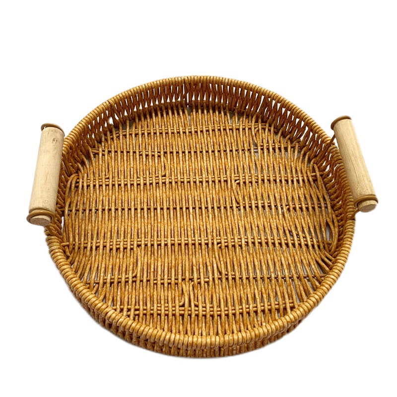 Cesta de almacenamiento tejida de ratán, mesa tejida, organización de artículos diversos, almacenamiento de bocadillos, bocadillos de frutas, bandeja de té de la tarde, almacenamiento de platos de frutas