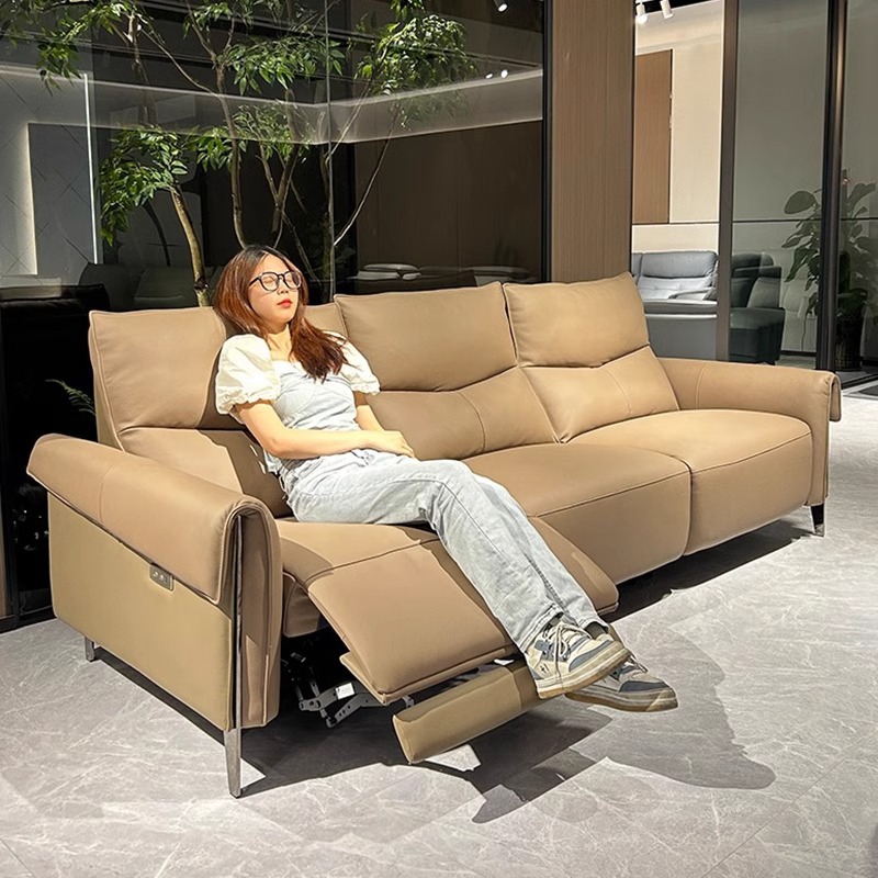 意式轻奢真皮电动功能沙发直排三人位点送沙发客厅小户型家具沙发