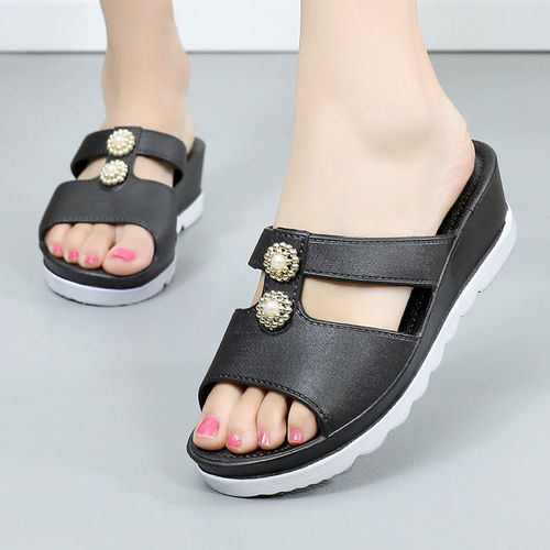Women's Summer Outdoor Wear Thick Sole High Slope Heel Slip-Resistant Polished Cake Shoes New Fashion Cooling Shoes