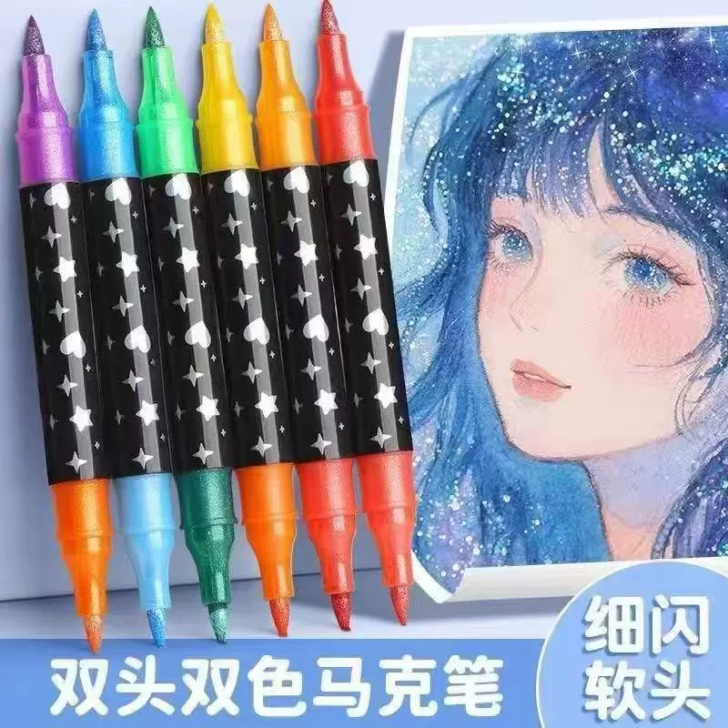 Двусторонний двухцветный флэш-маркер, новая гелевая ручка для акриловой живописи, пигмент для детской рукописной газеты, цвет