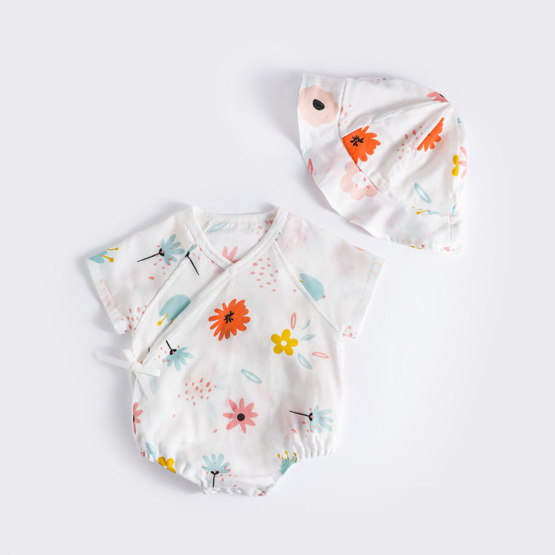 Bebé ropa de verano traje lindo niños y niñas bebé bambú algodón gasa mameluco verano fino recién nacido mono