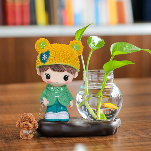 Creative handicrafts, home furnishings, cute and cute couple dolls, flower arrangements, hydroponic pothos vase, desk accessories