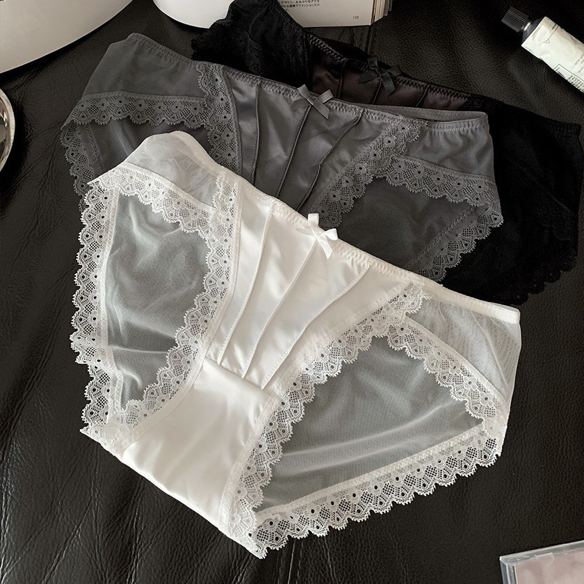 2024 Autumn and Winter Sexy Lace Cotton Crotch Underwear Women's French Retro Satin Mesh Women's Briefs Shorts Student