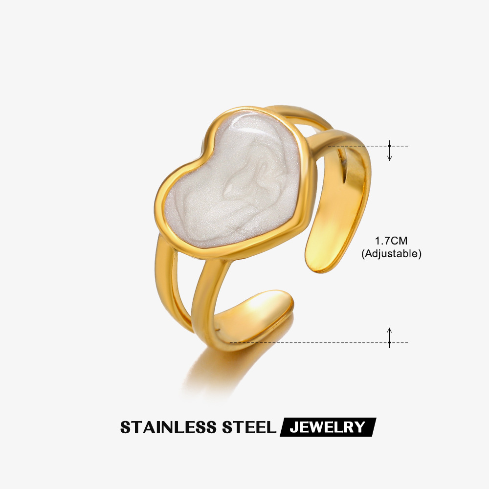 Resin Inlay Material PVD Coated 18K Gold Plated Round Star Heart Shape 304 Stainless Steel Retro Novelty Waterproof Non Tarnish Rings