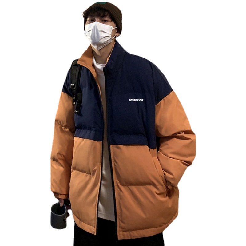 Color a juego abrigo de algodón acolchado de los hombres americano hiphop abrigo de invierno engrosado gran abrigo de algodón acolchado marca de moda mismo abajo abrigo de algodón acolchado