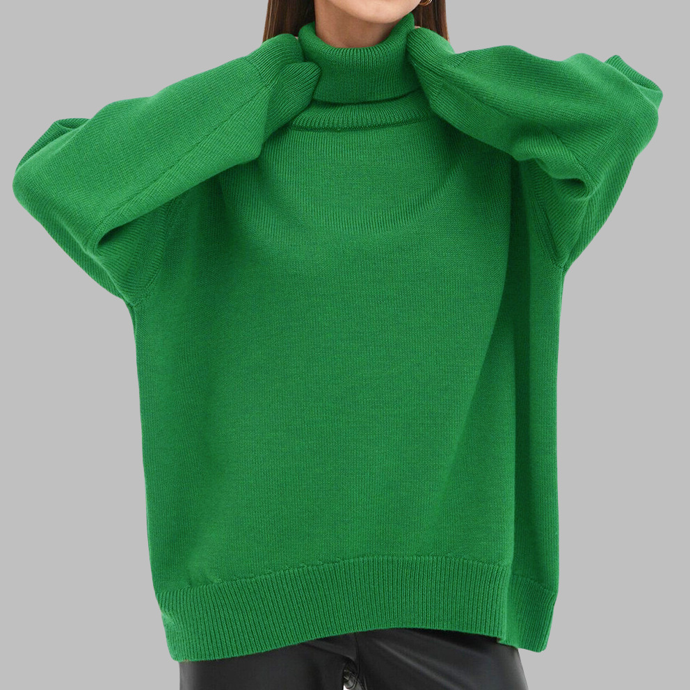 Comercio exterior transfronterizo de color sólido suéter de cuello alto mujeres Europa y América otoño y invierno suelto versátil clásico explosión camiseta de punto precio de fábrica al por mayor image 13