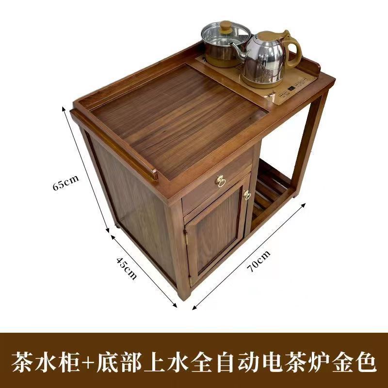 新しい中国風のティーキャビネット無垢材キャビネットウォールナットサイドテーブルサイドキャビネット壁掛け湯沸かしティーテーブルティーテーブルサイドキャビネット一体型キャビネット|undefined