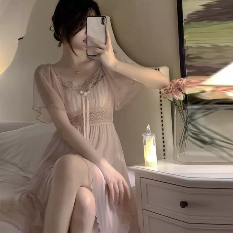 Top with cups, summer pijama, lace cute skirt, with short sleeve, internet celebrity