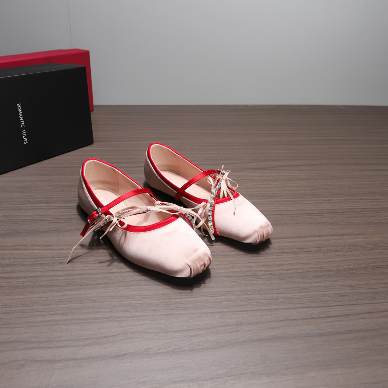 Dance Shoes Retro Satin Bow Rhinestone Mary Jane Women, New Spring And Autumn French Style Elegant Shallow Ballet Shoes For Outdoor_voghion.com