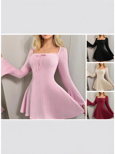 2025 Autumn/Winter New Cross-border European & American Women's Fashion Ins Fitted Square Neck Tied Waist A-line Dress with Long Sleeves and Plaid