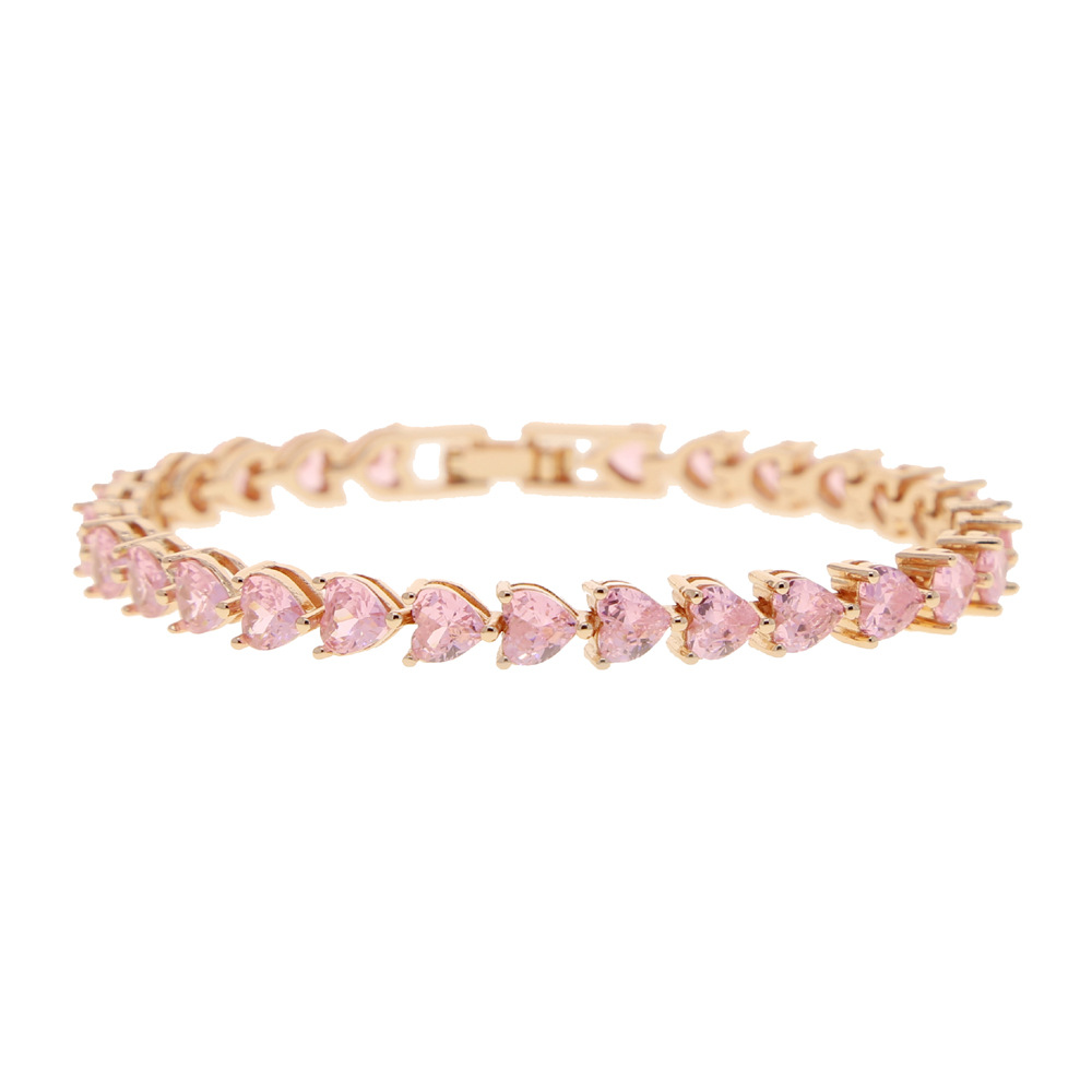 20g Weight Zircon Inlay Material Tennis Bracelet Classification Hip-hop Heart Shape Copper Inlay Zircon Tennis Bracelet