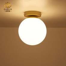 北欧全铜玻璃圆球LED吸顶灯现代简约创意黄铜卧室玄关走廊过道灯