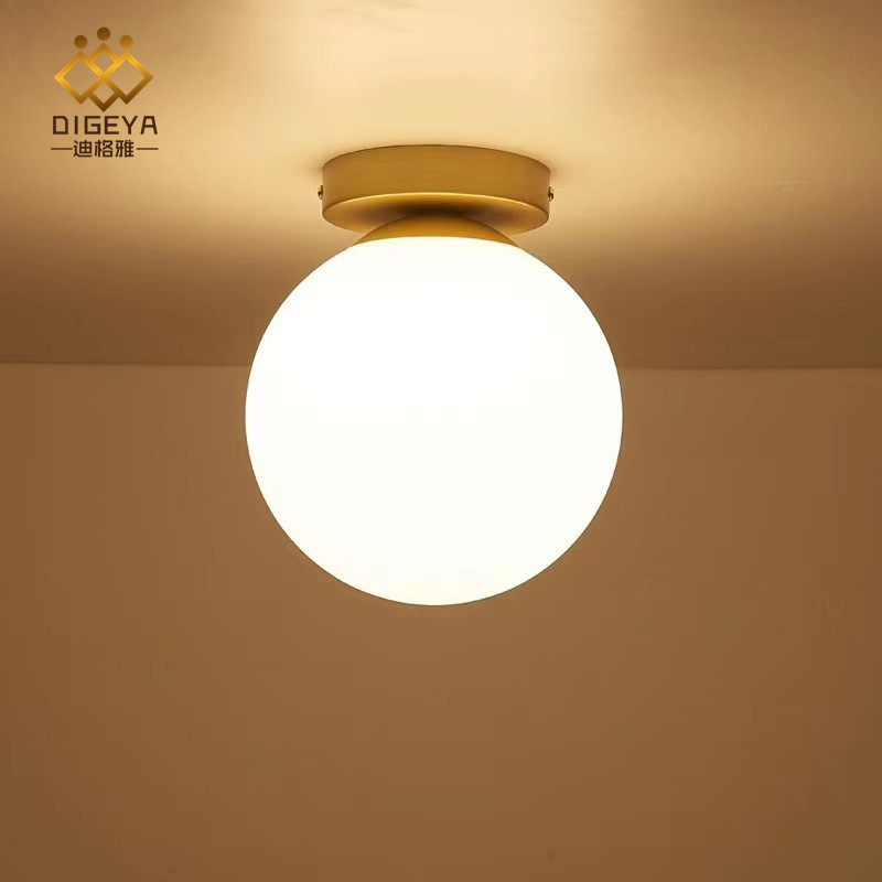 Nordic All Copper Glass Round Ball LED Ceiling Lamp Modern Simple Creative Brass Bedroom Entrance Corridor Aisle Lamp