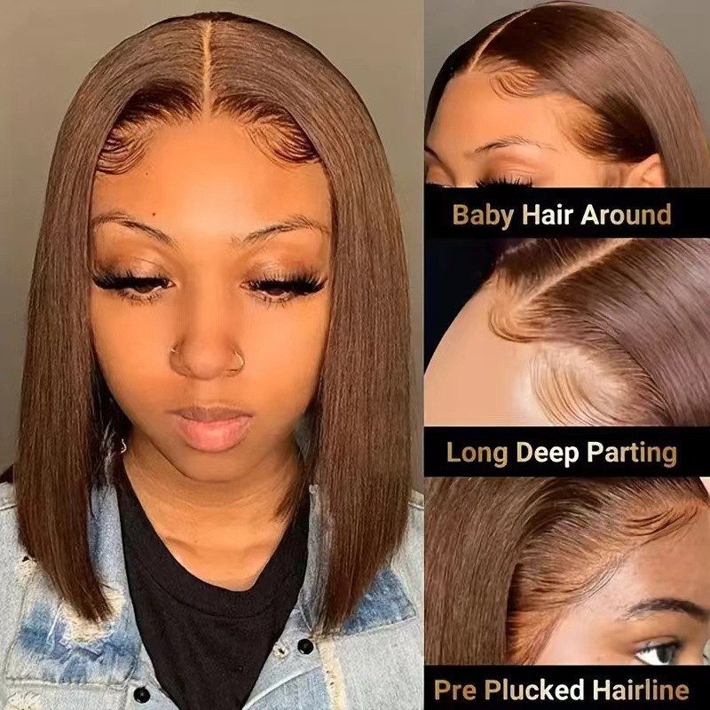 Peluca europea y americana teñida punto medio Bobo peluca comercio exterior productos calientes de las mujeres pelo recto corto negro degradado vino rojo pelucas