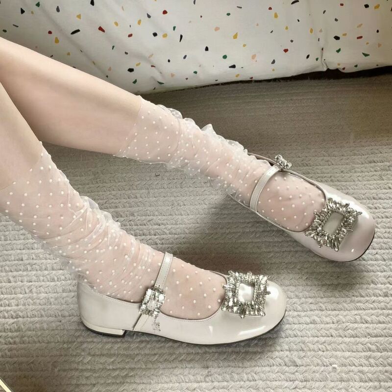 Spring and Summer Mesh Pile Socks Pure Desire White Polka Dot Cos Wear Fairy Ultra-Thin Transparent Gauze Lace Mid-Calf Socks Spring and Summer Mesh Pile Socks Pure Desire White Polka Dot Cos Wear Fairy Ultra-Thin Transparent Gauze Lace Mid-Calf Socks