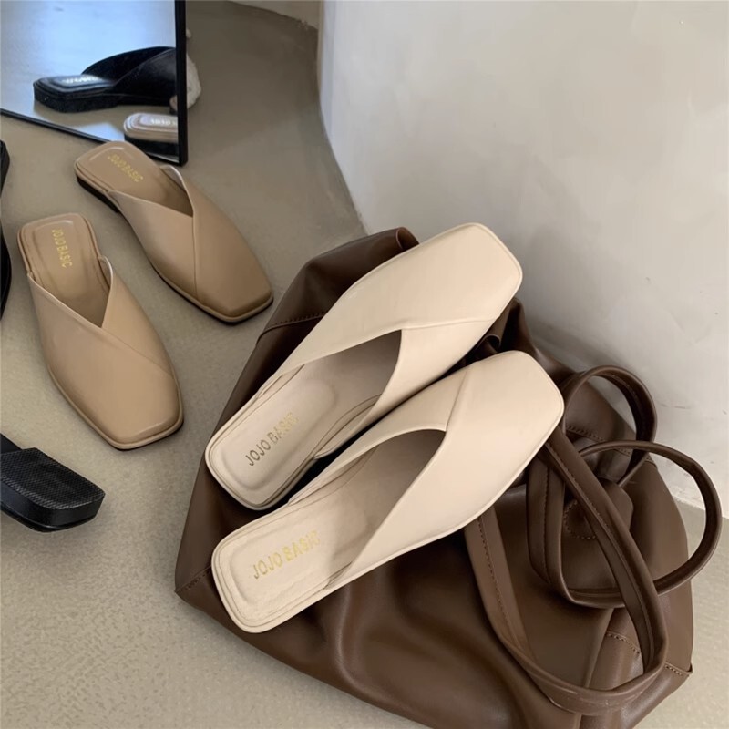 Plus Size Women's Shoes 41 to 43 Fat Feet Wide Fat Women's Flats Summer New Sandals Baotou Half Slippers Outer Wear Pregnant Women's Shoes