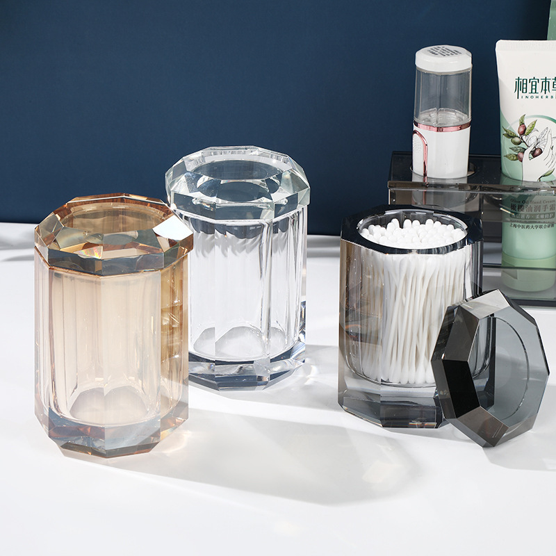 New Crystal cotton swab jar household glass high-end creative cotton swab box light luxury transparent portable cotton swab holder wholesale