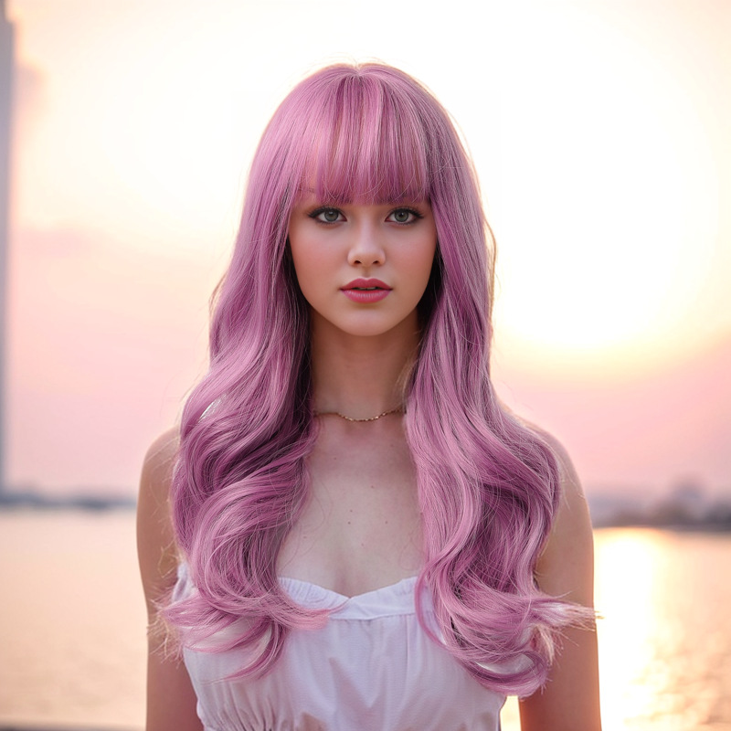 Parrucca sintetica Parrucca da donna per feste cosplay soffici capelli lunghi ricci viola uva da donna_voghion.com