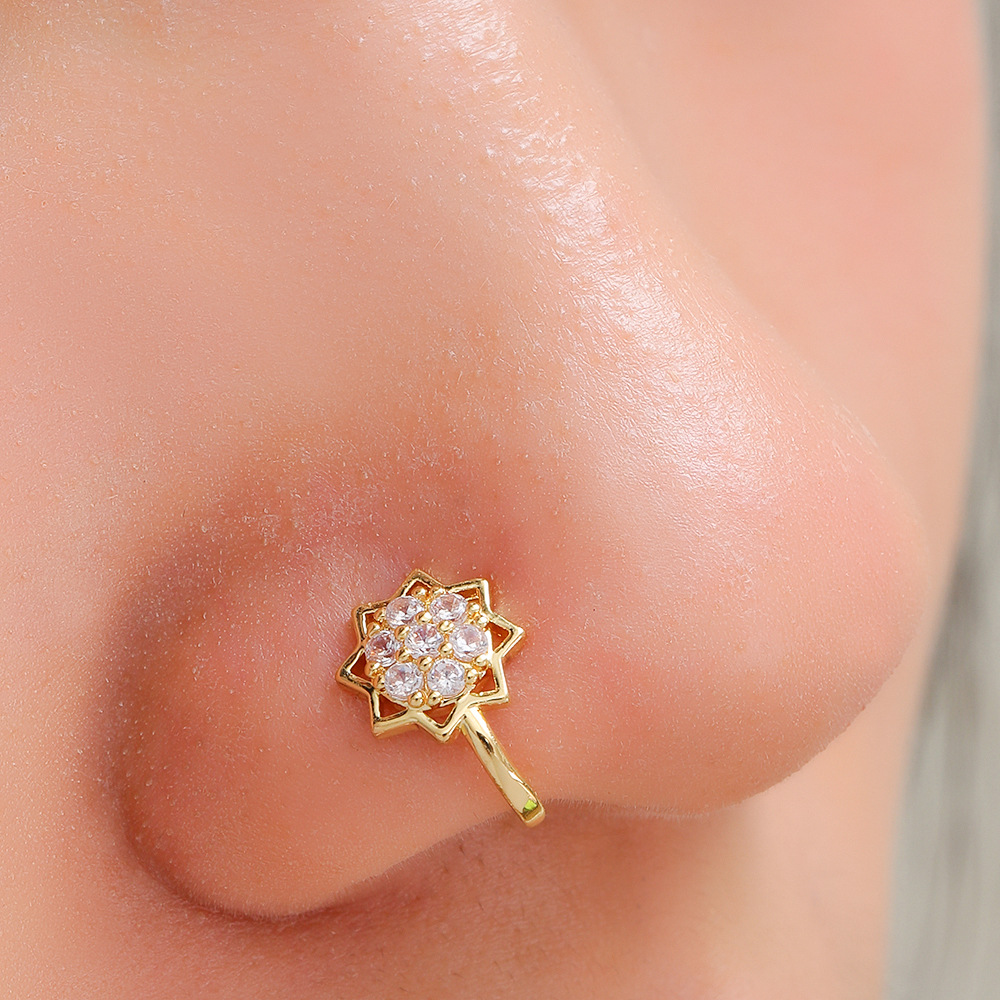 Anello da naso a fiore con zircone geometrico a u in rame_voghion.com