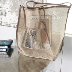 大容量メッシュバッグins透明透かし彫りショルダーバッグファッション軽やかなショッピングバッグ手提げ袋ビーチバッグ