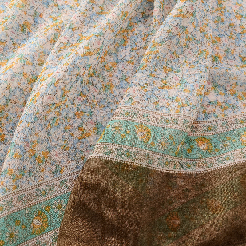 Nuevo estilo étnico caliente floral fresco borla decorativa bufanda de seda de algodón y lino de las mujeres sensación bufanda protector solar Toalla de playa