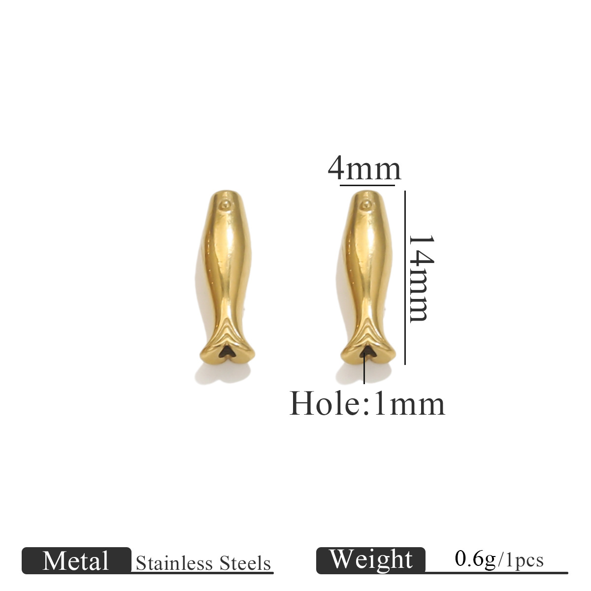 Acero inoxidable dorado bambú curva pequeña perla de pez accesorios de material de cuerda tejida a mano accesorios de pulsera cuentas de acero DIY accesorios