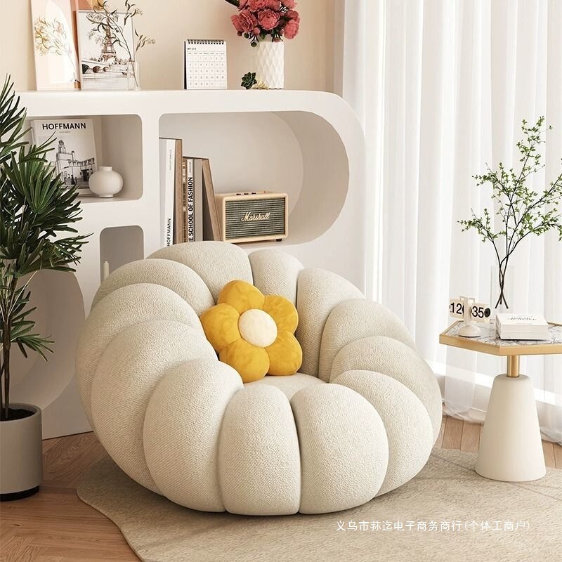 Cream Style Lazy Sofa That Can Lie down and Sleep, Pumpkin Sofa Chair, Small Apartment Lamb Velvet Fabric Sofa, Single Sofa Cream Style Lazy Sofa That Can Lie down and Sleep, Pumpkin Sofa Chair, Small Apartment Lamb Velvet Fabric Sofa, Single Sofa