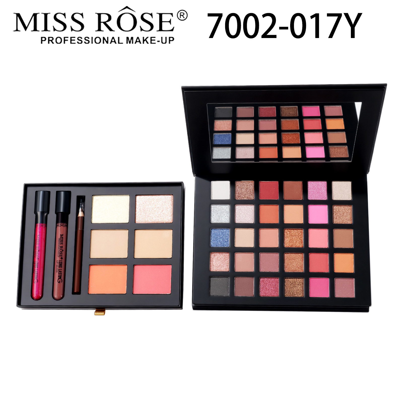 MISS ROSE cross-border eyeshadow polvo de blush de alto brillo bandeja de maquillaje con cajón de espejo caja de maquillaje retráctil