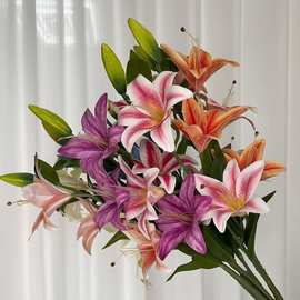 3头百合 单枝三头百合 居家客厅软装仿真花 户外背景装饰绢花