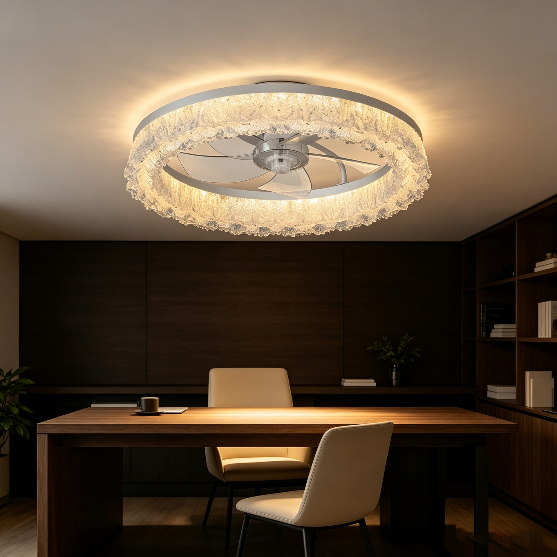 Ventilador de Techo con Luz Invisible de Acrílico y ABS, Inteligente, Luz Tricolor, Control por App, para Dormitorio