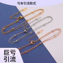クロスボーダー現物鏡面ステンレス十字チェーンシンプルファッションビーチ足チェーンアクセサリーdiyボールブレスレット