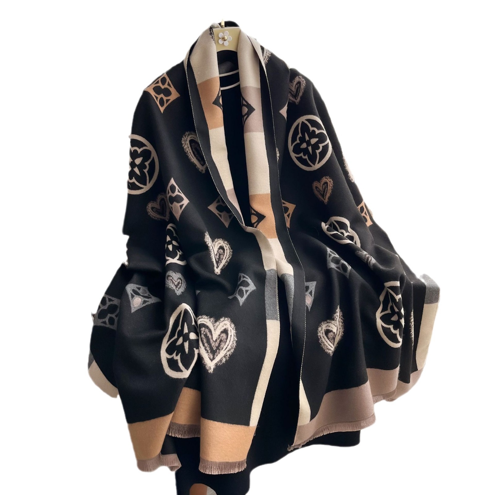 Bufanda de cachemira de imitación de diamante geométrico en forma de corazón de moda coreana