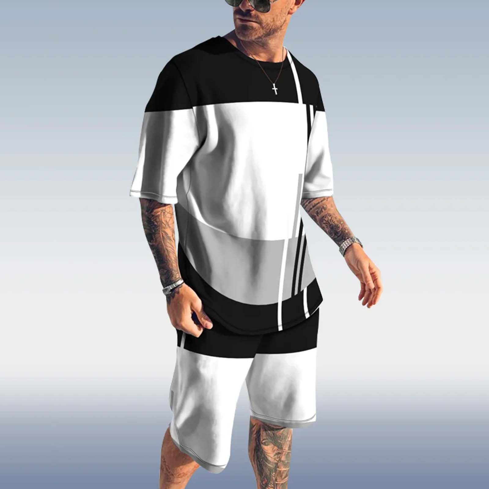 2023 verano europeo y americano de los hombres moda casual playa estilo textura Impresión digital manga corta pantalones cortos traje comercio exterior