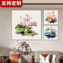 厂家新款荷叶荷花铝合金边框绷框装饰墙壁画酒店民宿会所餐厅挂画